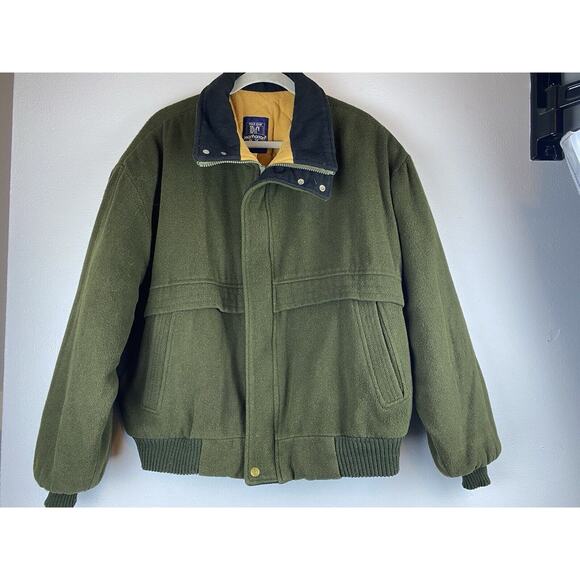 Vtg Polo Club Manhattan Sz XL Hvy Qltd Lining Green Navy Trim Full Zip Pkts Wool - Picture 2 of 11